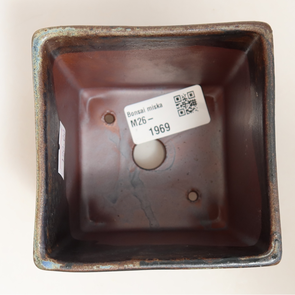 Ceramic bonsai pot, 9 x 9 x 8.5 cm, brown-green