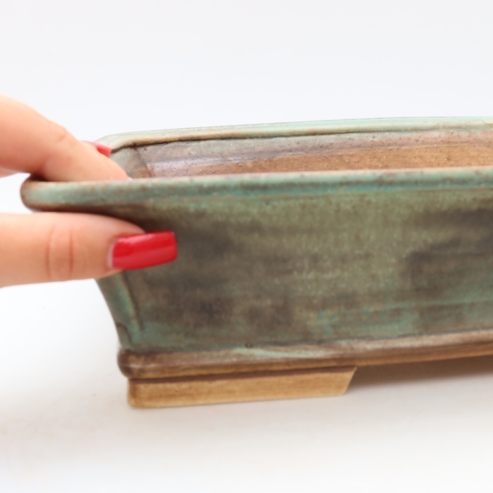 Ceramic bonsai pot, 29.5 x 24 x 8 cm, green