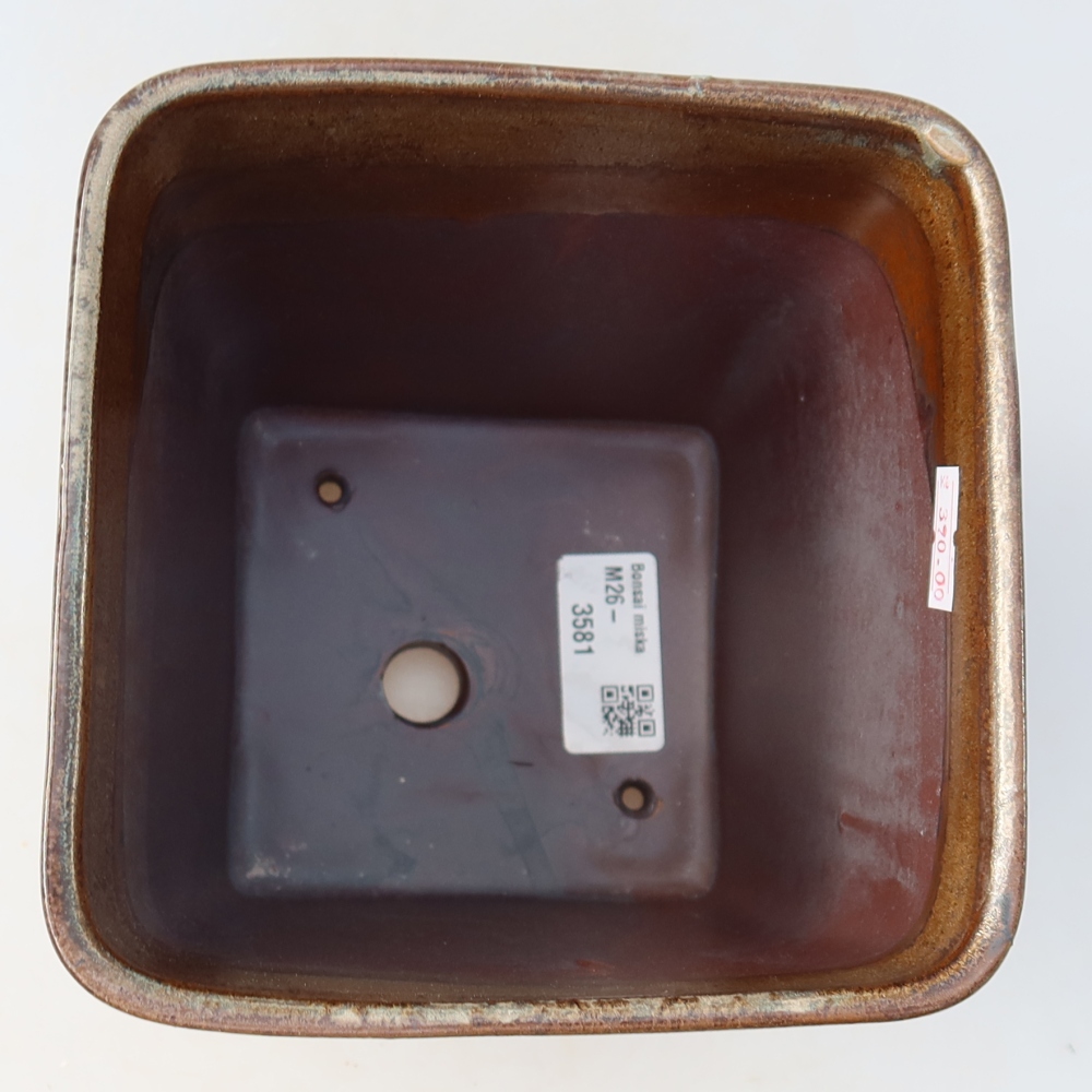 Ceramic bonsai pot, 13.5 x 13.5 x 15 cm, brown