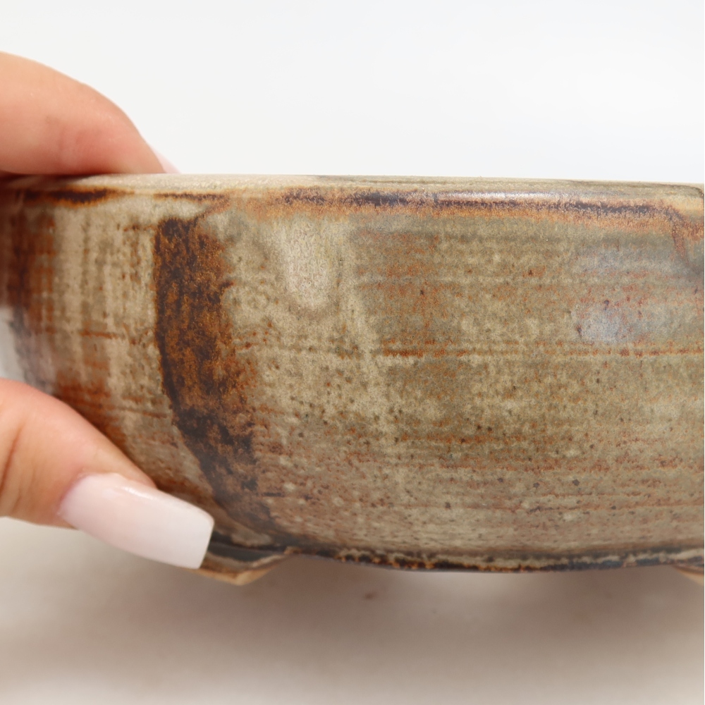 Ceramic bonsai pot, 17.5 x 17.5 x 6 cm, brown
