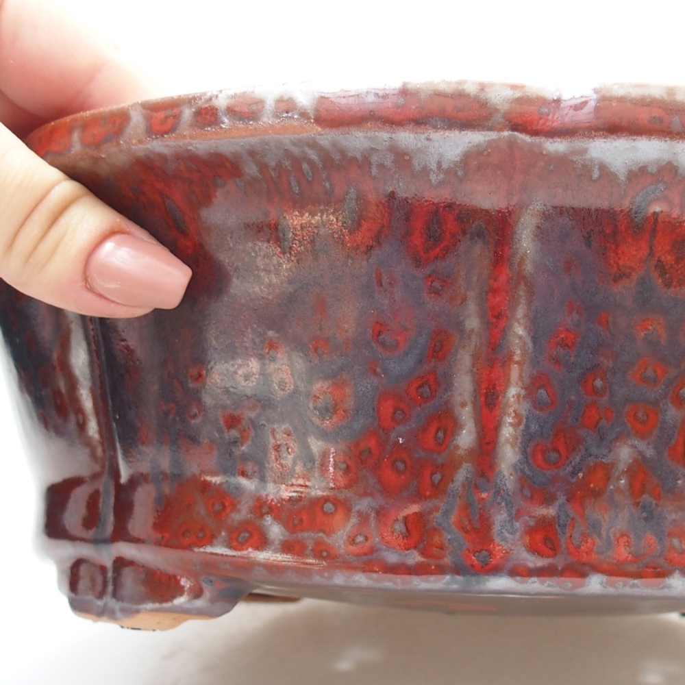Ceramic bonsai bowl 26,5 x 26,5 x 8 cm, colour red