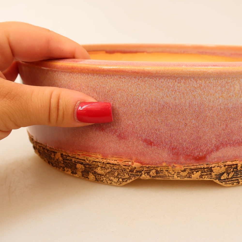 Ceramic bonsai pot, 23.5 x 23.5 x 7 cm, pink