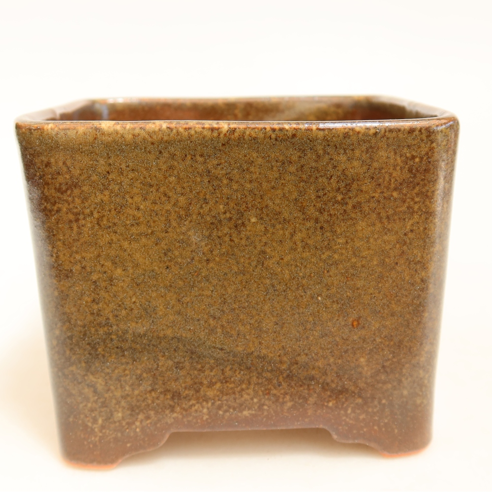 Ceramic bonsai pot, 10 x 10 x 8.5 cm, brown