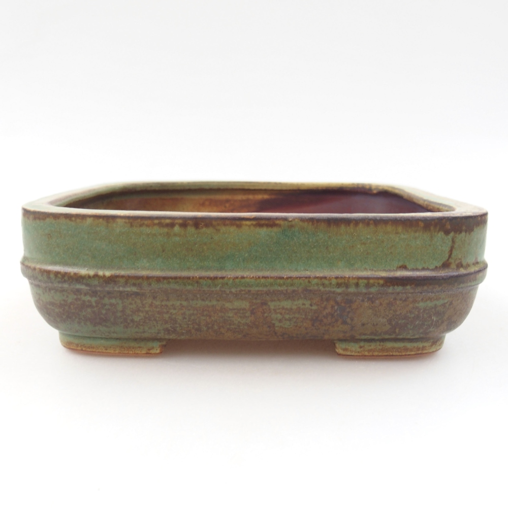 Ceramic bonsai bowl 14 x 12 x 4,5 cm, color green