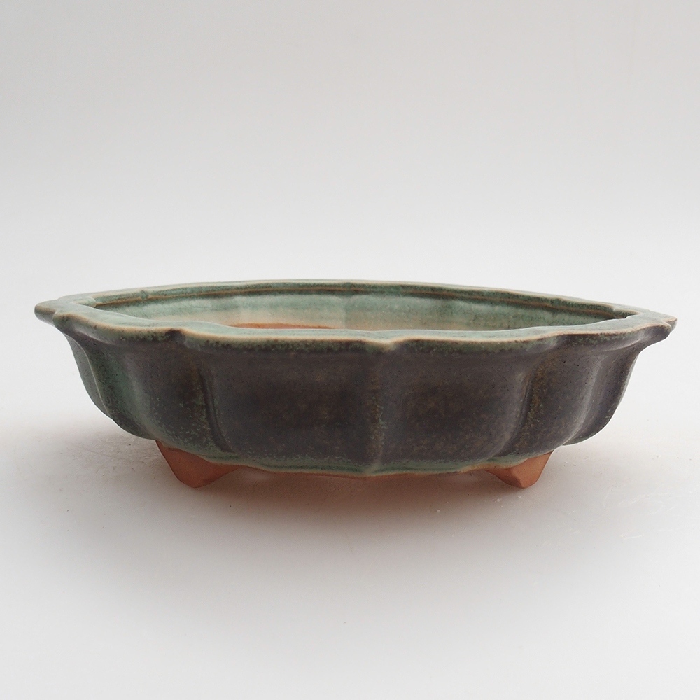 Ceramic bonsai bowl 18 x 18 x 4,5 cm, green