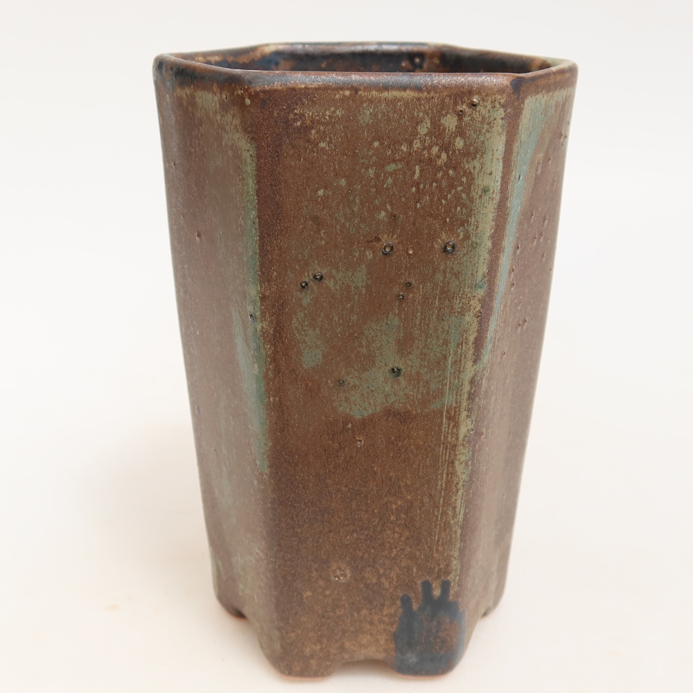 Ceramic bonsai pot, 9.5 x 8.5 x 14 cm, brown