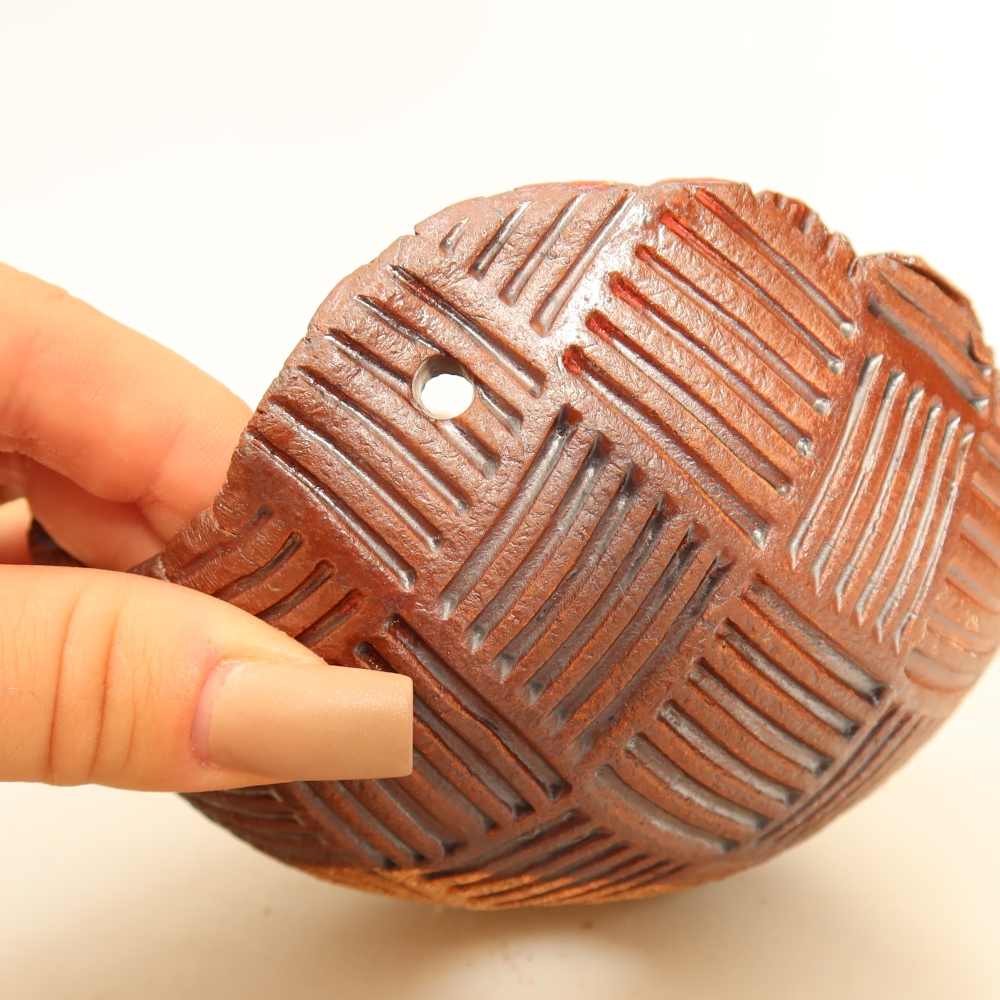 Ceramic Kokedama Pot, 12.5 x 12 x 7.5 cm, brown