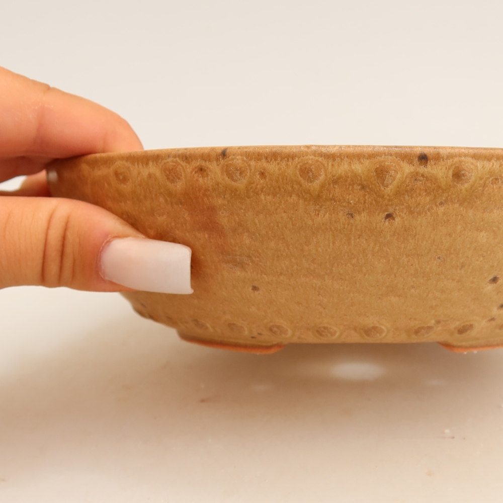 Ceramic bonsai pot, 17.5 x 17.5 x 4.5 cm, beige