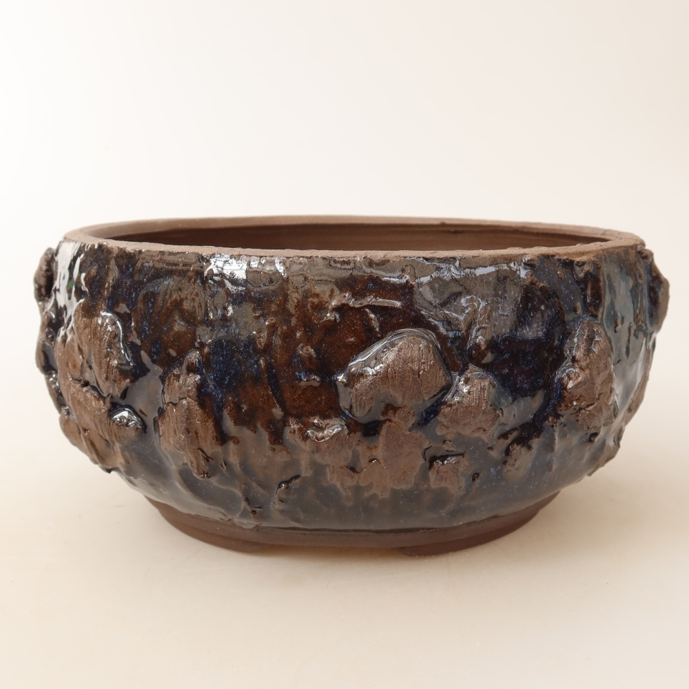Ceramic bonsai pot, 16 x 16 x 8 cm, brown