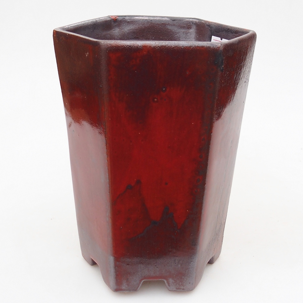 Ceramic bonsai bowl 13 x 11,5 x 17 cm, colour red