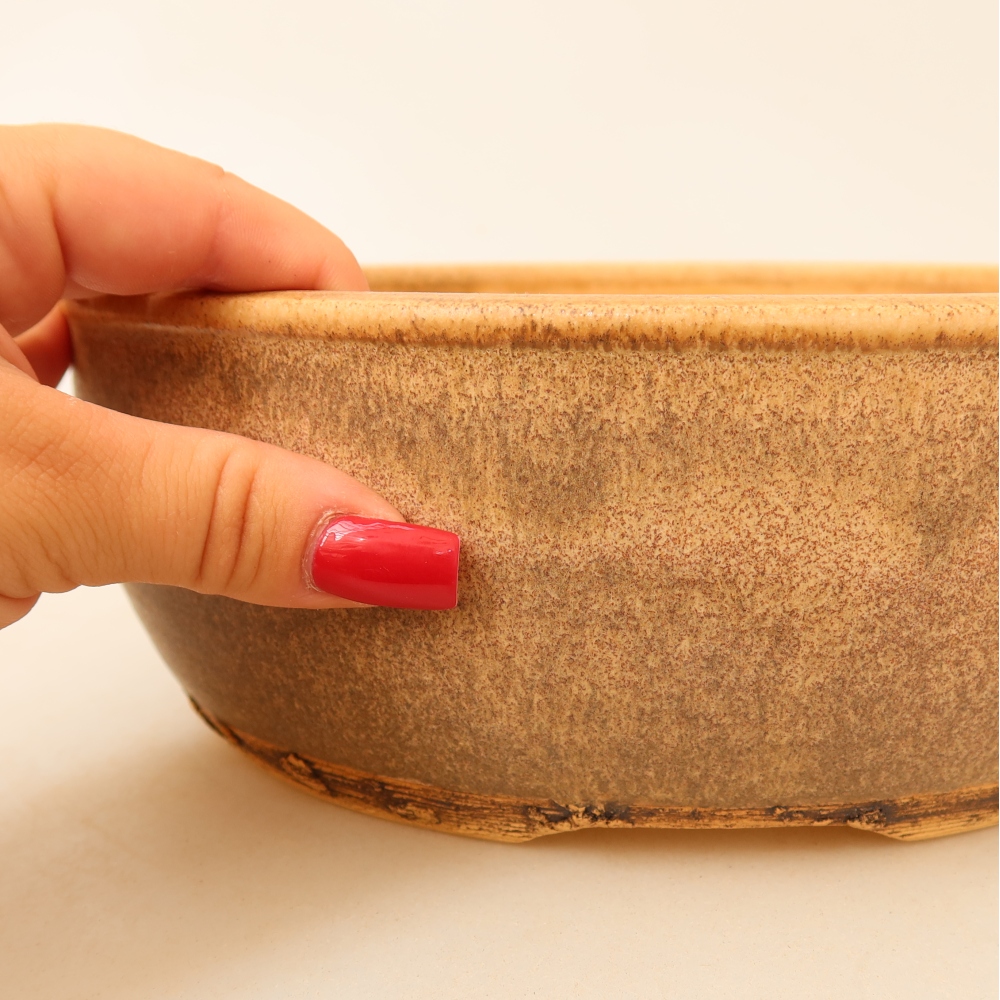 Ceramic bonsai pot, 23.5 x 23.5 x 8 cm, brown