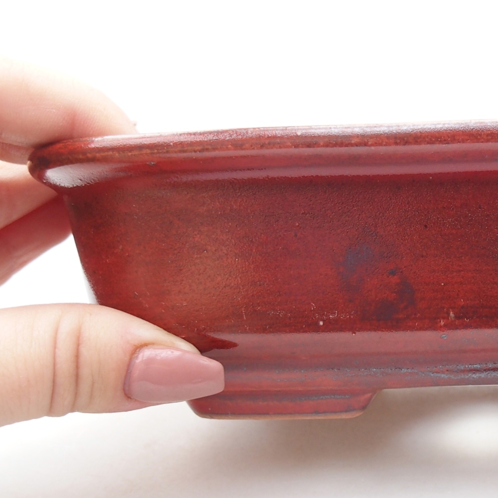 Ceramic bonsai bowl 18,5 x 13,5 x 5 cm, colour red