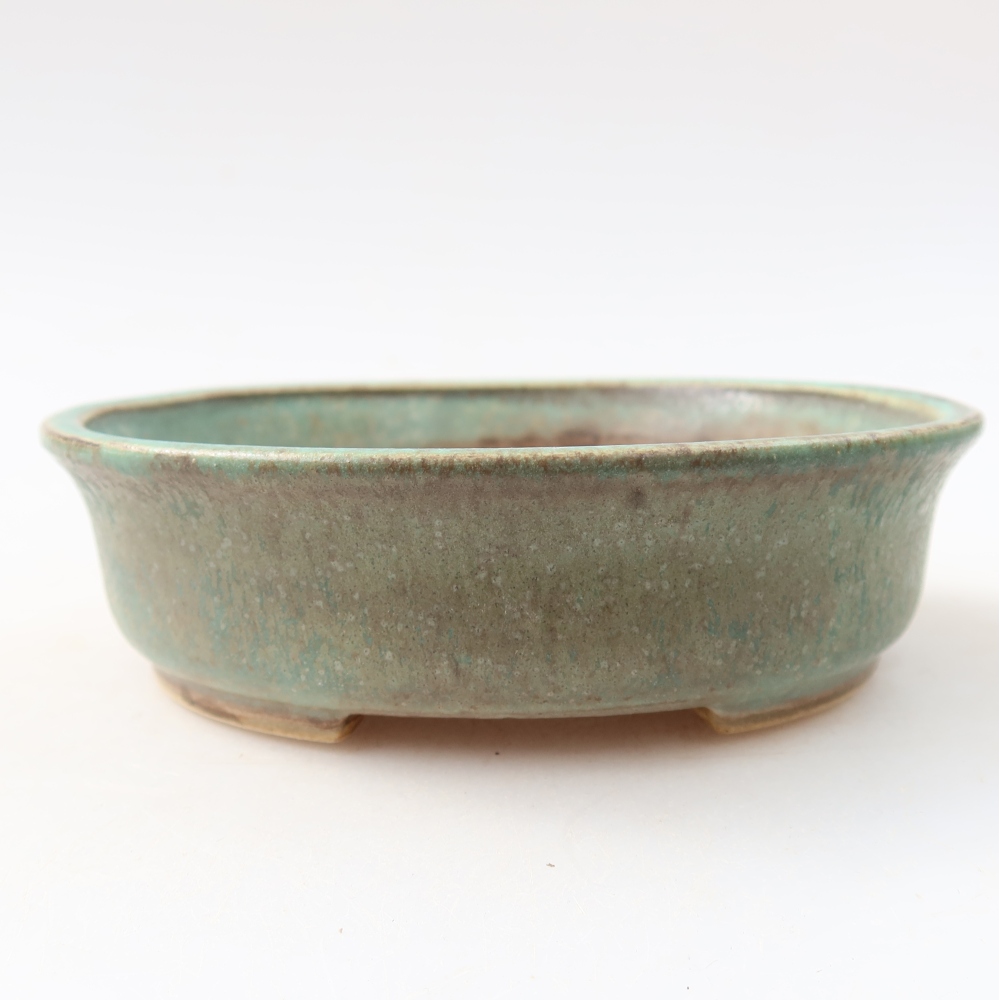 Ceramic bonsai pot, 12.5 x 11.5 x 3.5 cm, green