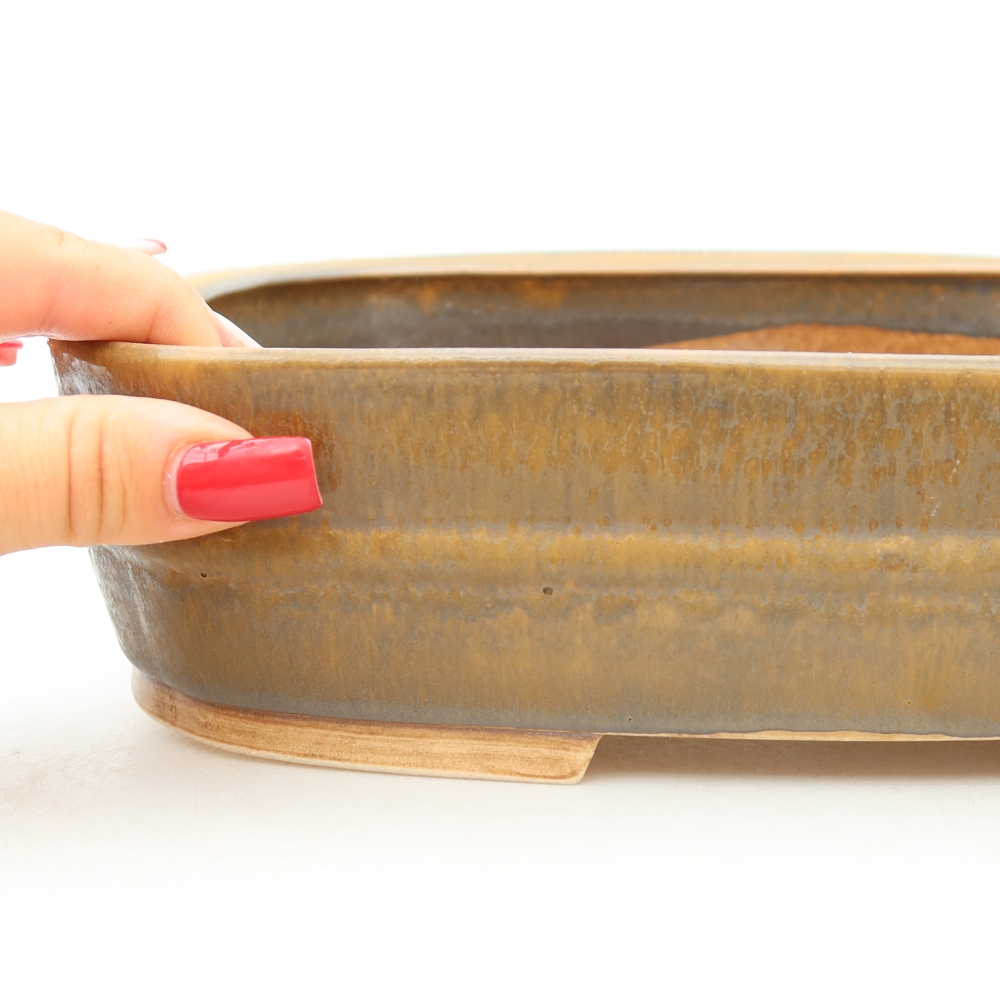Ceramic bonsai pot, 24.5 x 20.5 x 6.5 cm, brown