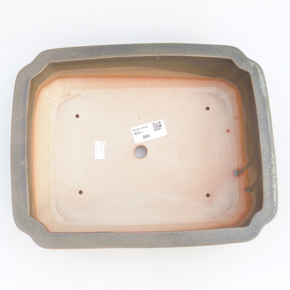 Ceramic bonsai bowl 28 x 22,5 x 7 cm, green-brown