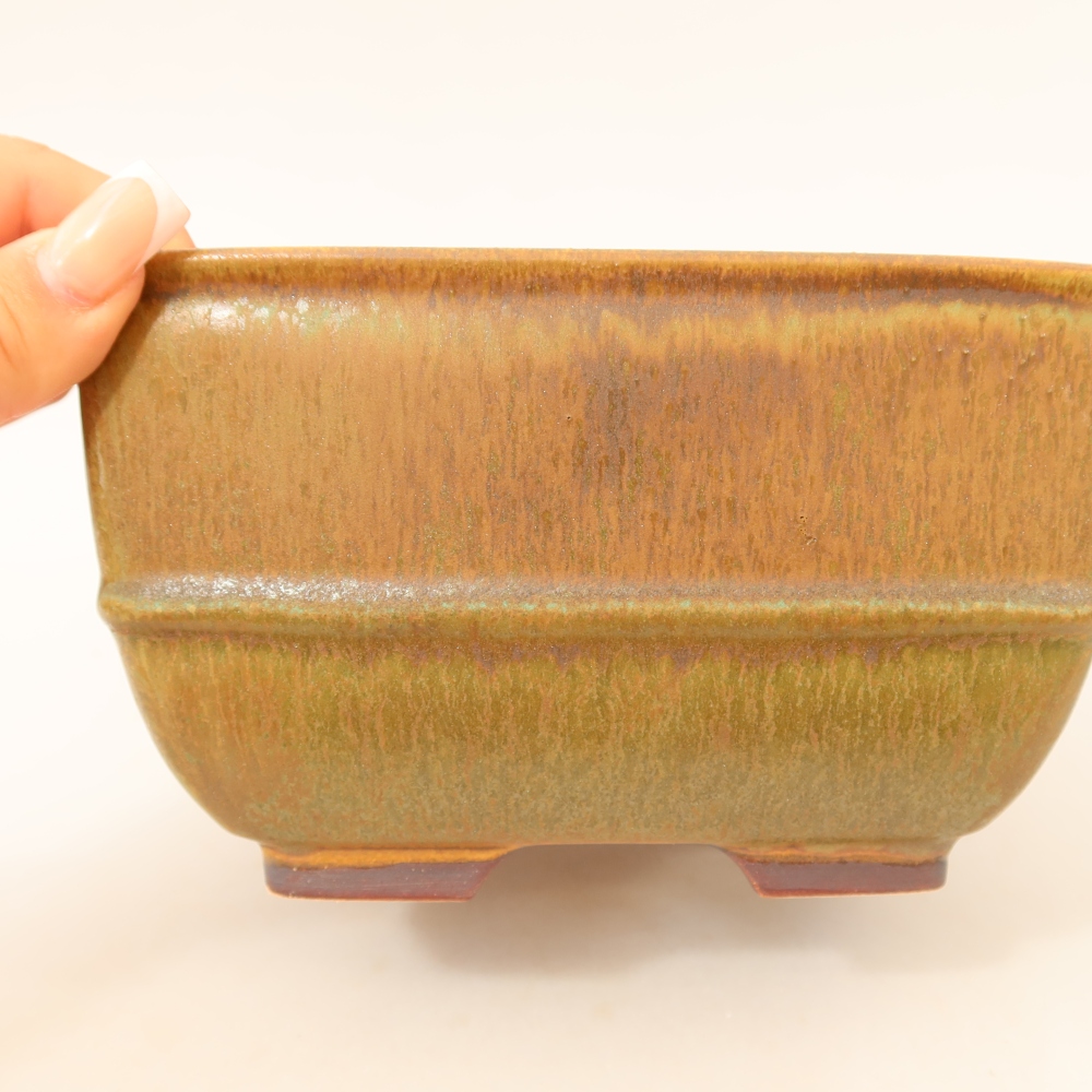 Ceramic bonsai pot, 16.5 x 16.5 x 9.5 cm, green