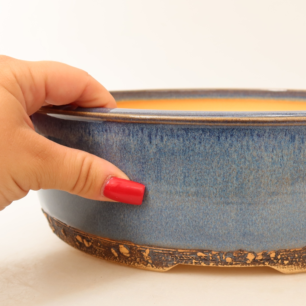 Ceramic bonsai pot, 27.5 x 27.5 x 8.5 cm, blue