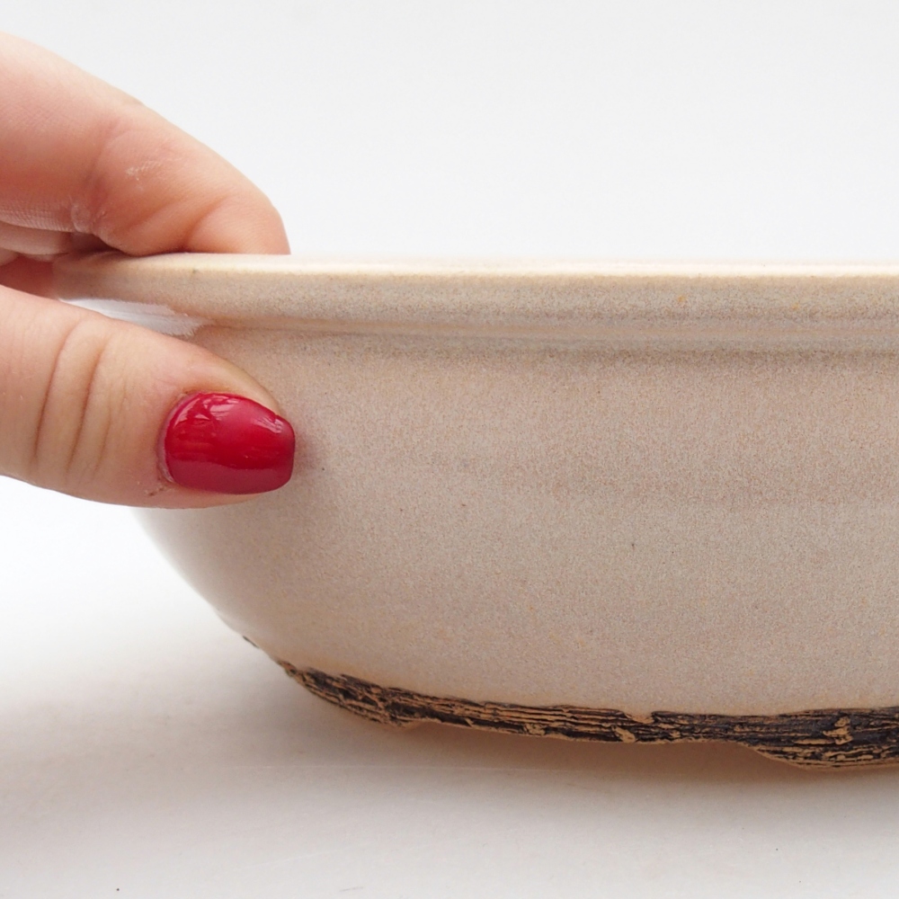 Ceramic bonsai bowl 20,5 x 20,5 x 6,5 cm, colour beige