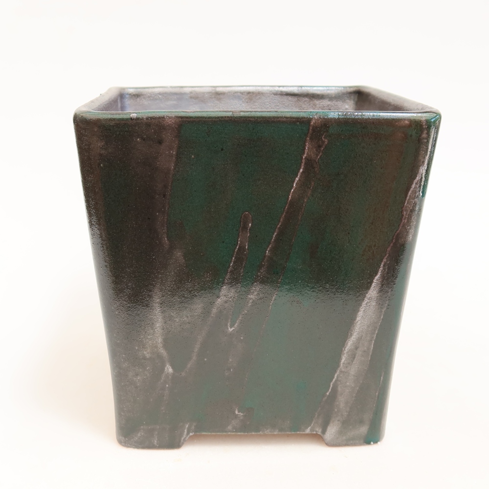 Ceramic bonsai pot, 13 x 13 x 13.5 cm, metallic green
