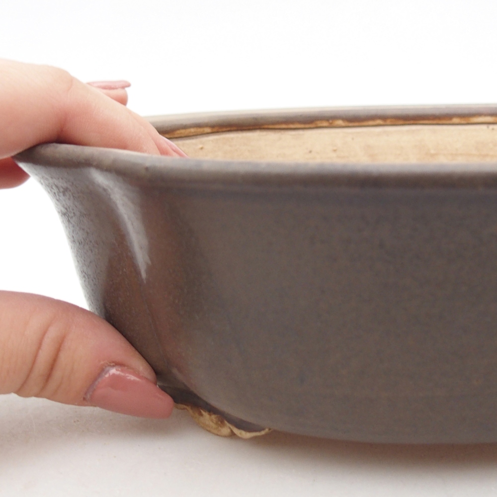 Ceramic bonsai bowl 18,5 x 17 x 6 cm, brown