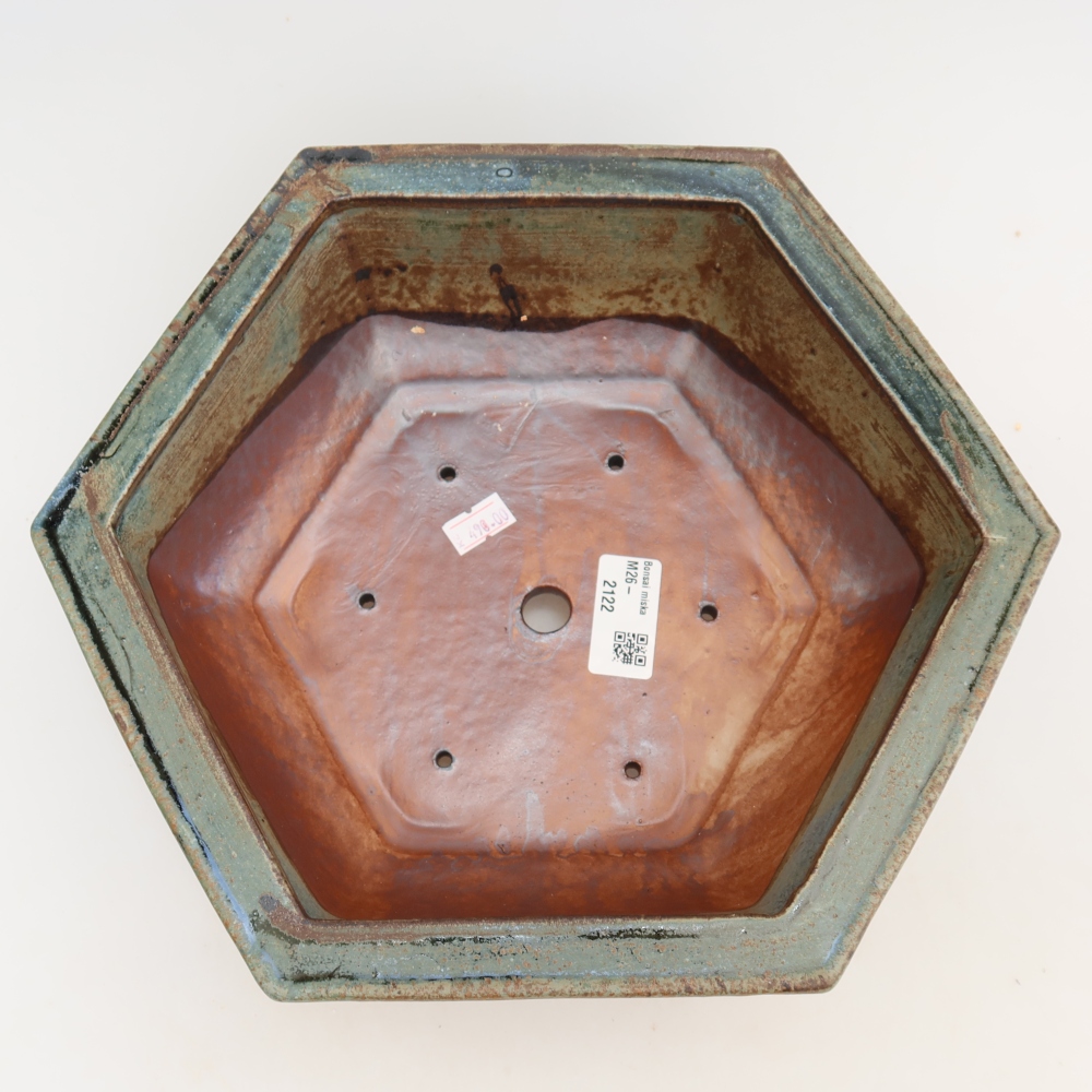 Ceramic bonsai pot, 28 x 24.5 x 9 cm, brown-green