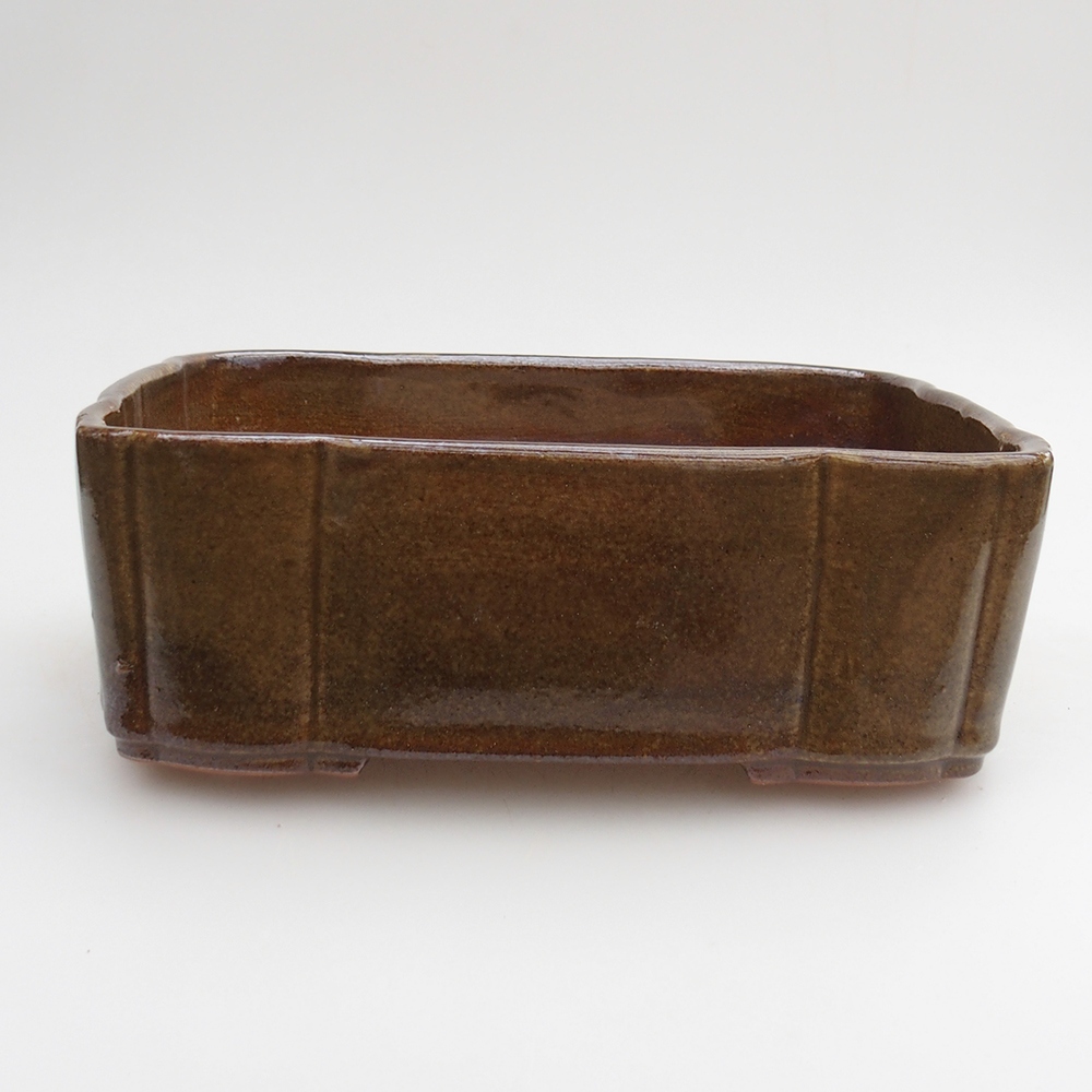 Ceramic bonsai bowl 20 x 17 x 7 cm, colour brown-green