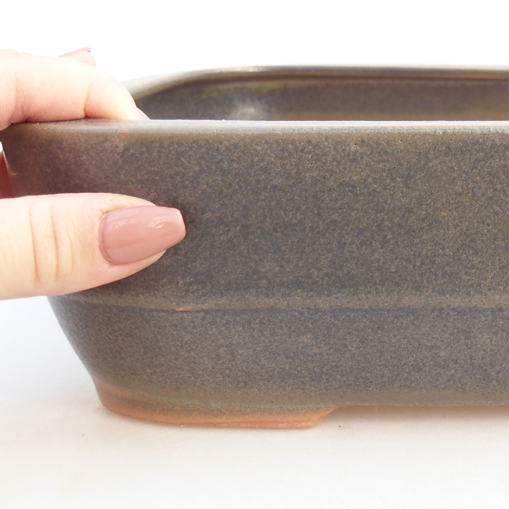 Ceramic bonsai bowl 28 x 20,5 x 7,5 cm, green-brown