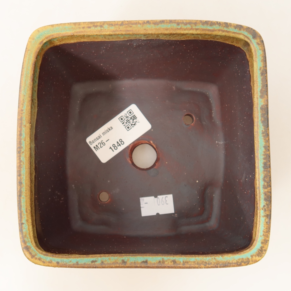 Ceramic bonsai pot, 13 x 13 x 8 cm, green