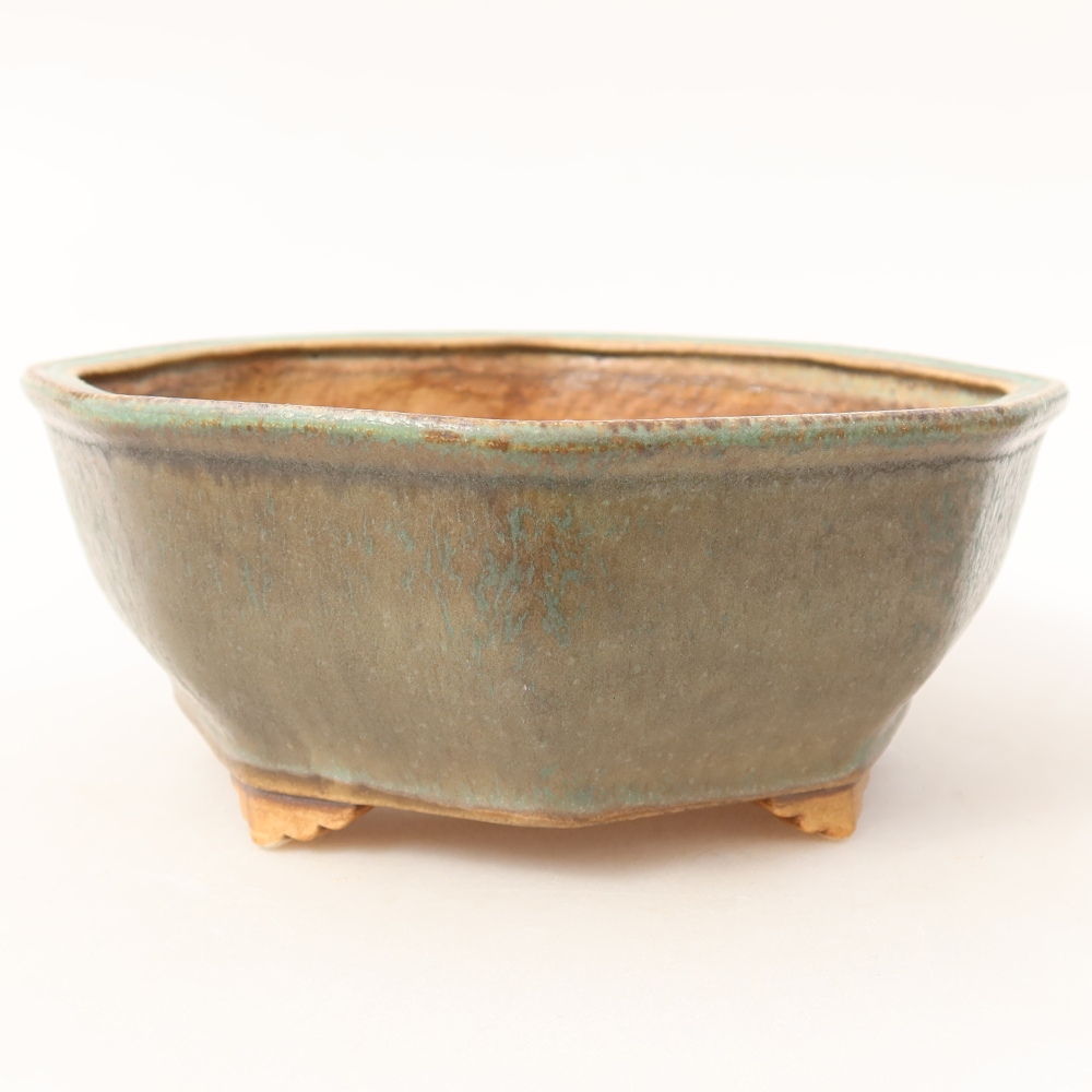 Ceramic bonsai pot, 17 x 16 x 6.5 cm, green