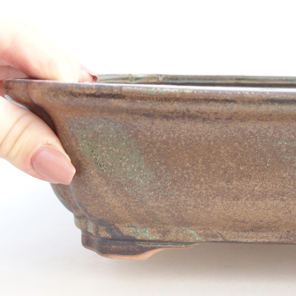 Ceramic bonsai bowl 28 x 21,5 x 7 cm, green-brown