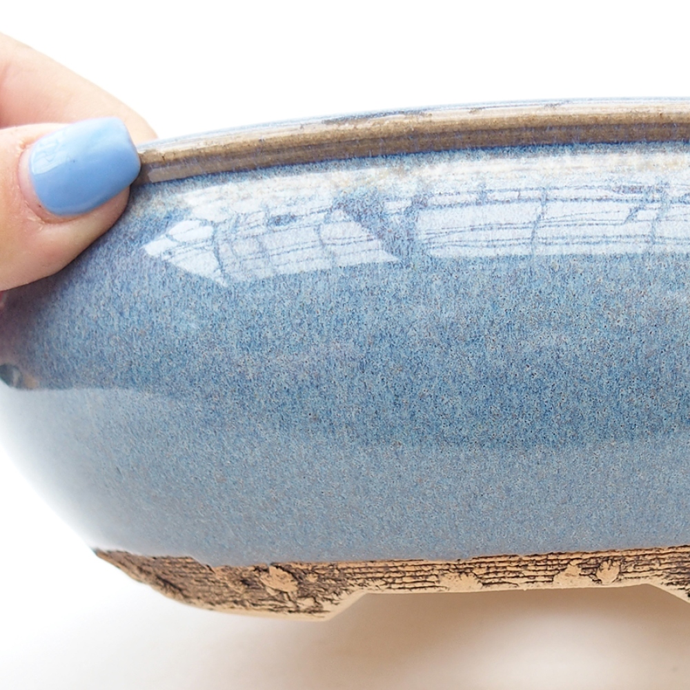 Ceramic bonsai pot 18.5 x 18.5 x 6.5 cm, blue