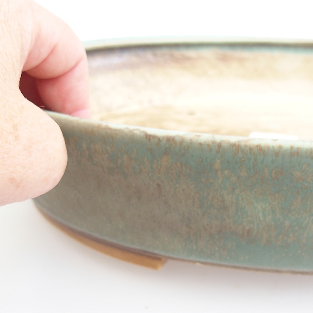 Ceramic bonsai bowl 31 x 26,5 x 6 cm, green