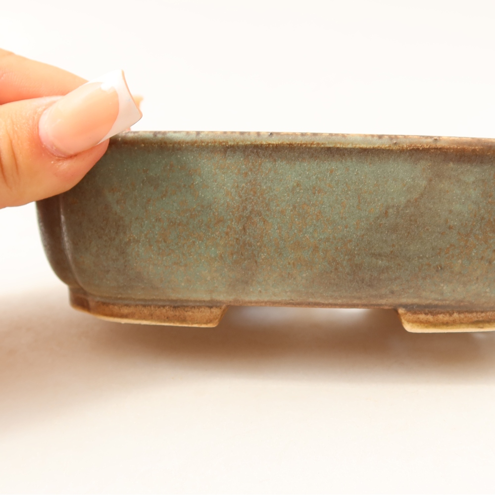 Ceramic bonsai pot, 14 x 12 x 4 cm, green