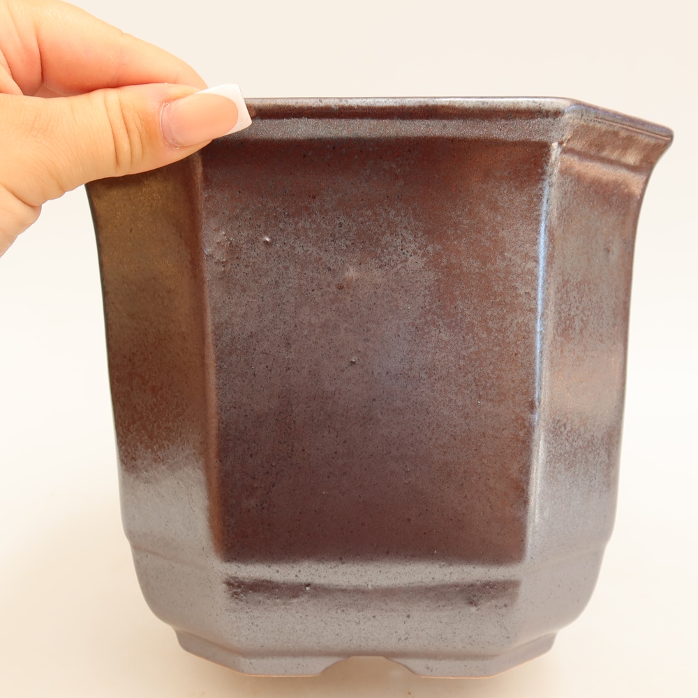 Ceramic bonsai pot, 17.5 x 17.5 x 15.5 cm, metallic color