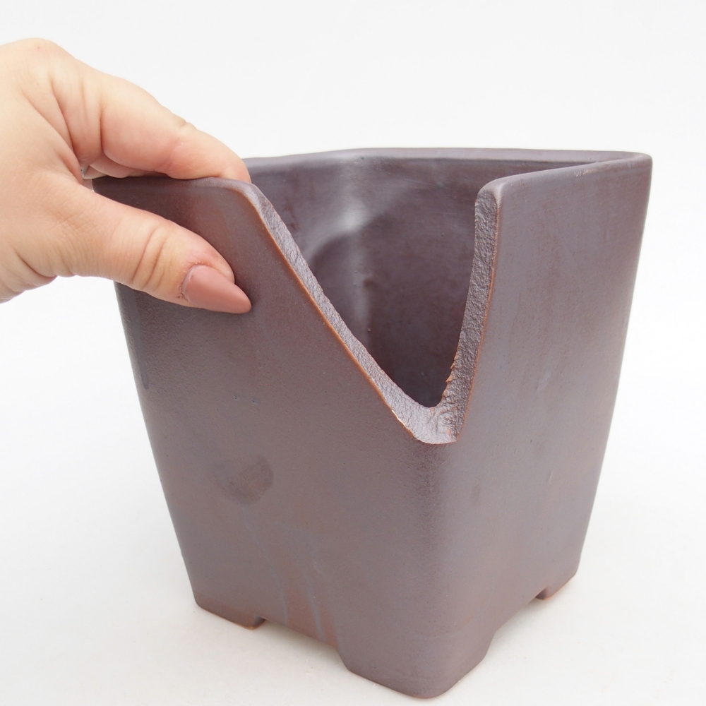 Ceramic bonsai bowl 13,5 x 13,5 x 15 cm, metal colour