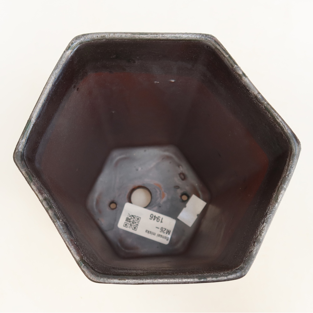 Ceramic bonsai pot, 13 x 12 x 17 cm, metallic green