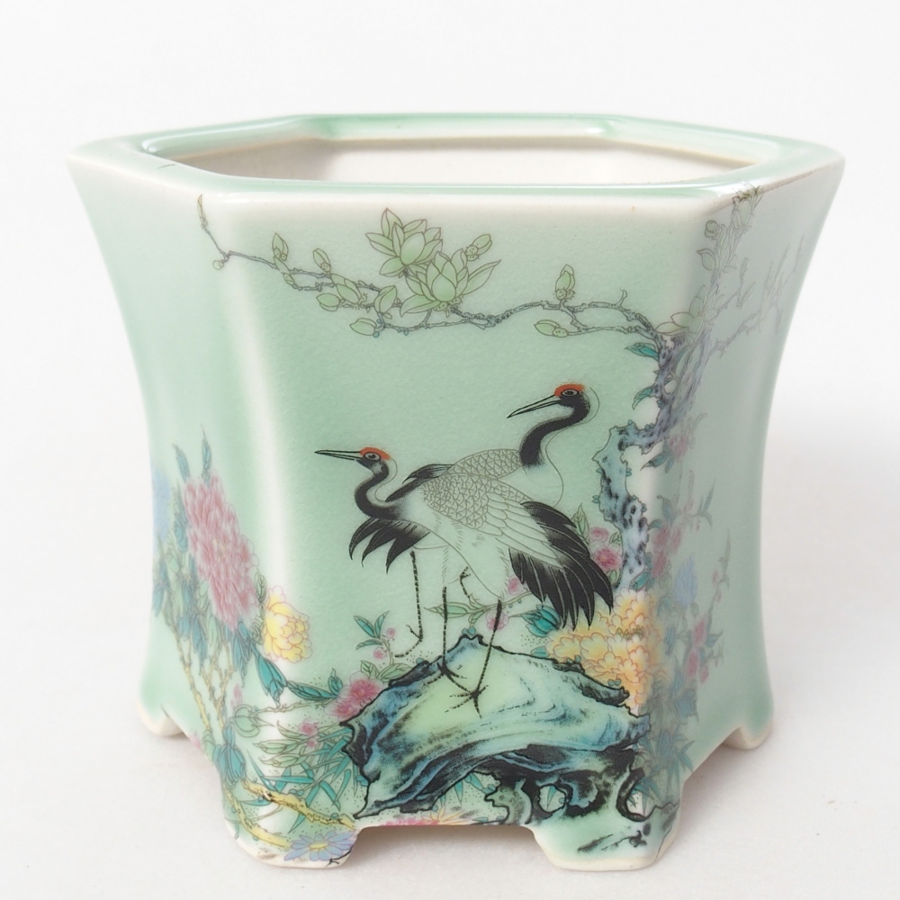 Ceramic bonsai bowl 10,5 x 9,5 x 8,5 cm, green