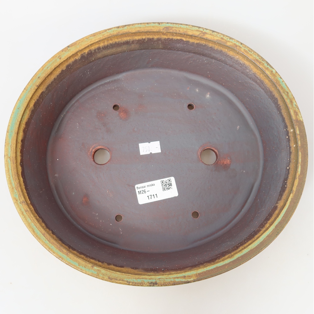 Ceramic bonsai pot, 27 x 24.5 x 5.5 cm, green