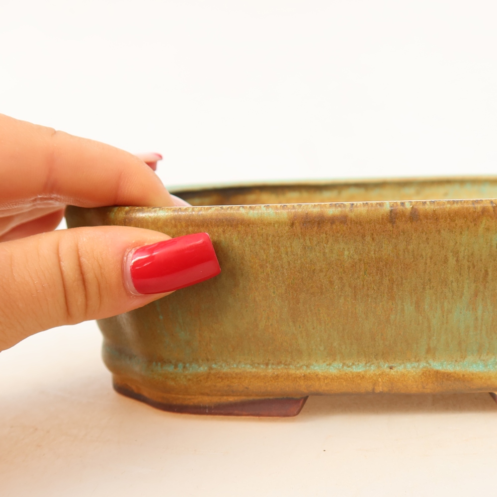 Ceramic bonsai pot, 17.5 x 14.5 x 5 cm, green