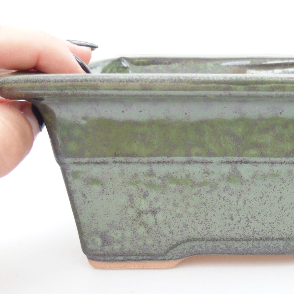 Ceramic bonsai bowl 19 x 13,5 x 7,5 cm, color green