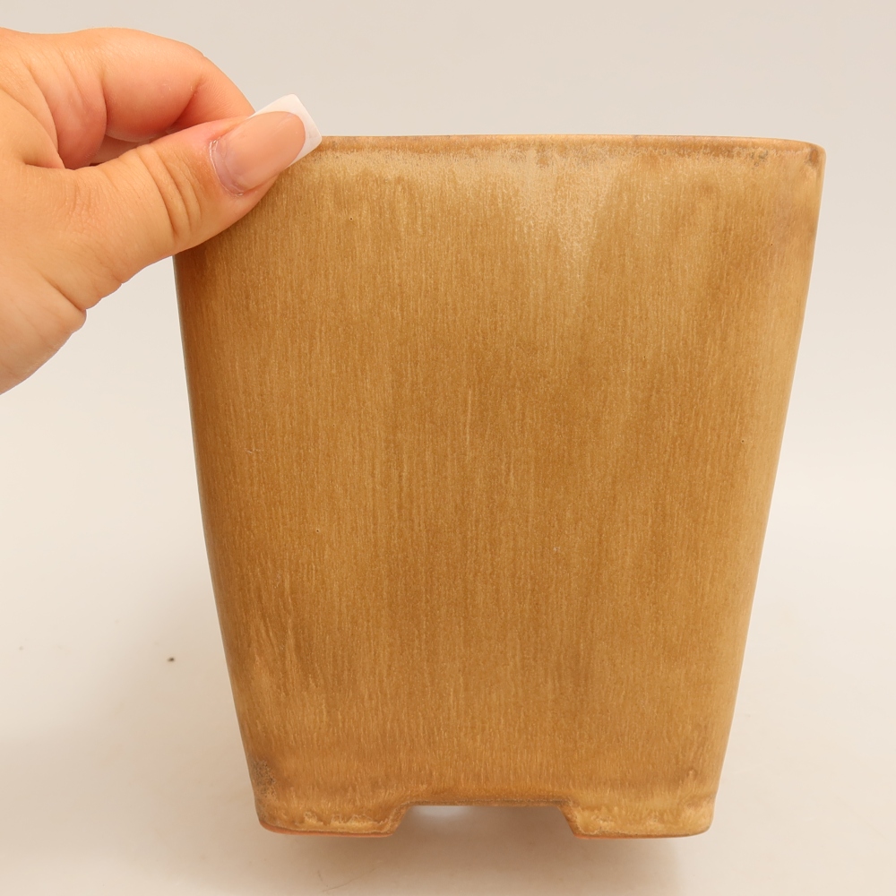 Ceramic bonsai pot, 13.5 x 13.5 x 15 cm, beige