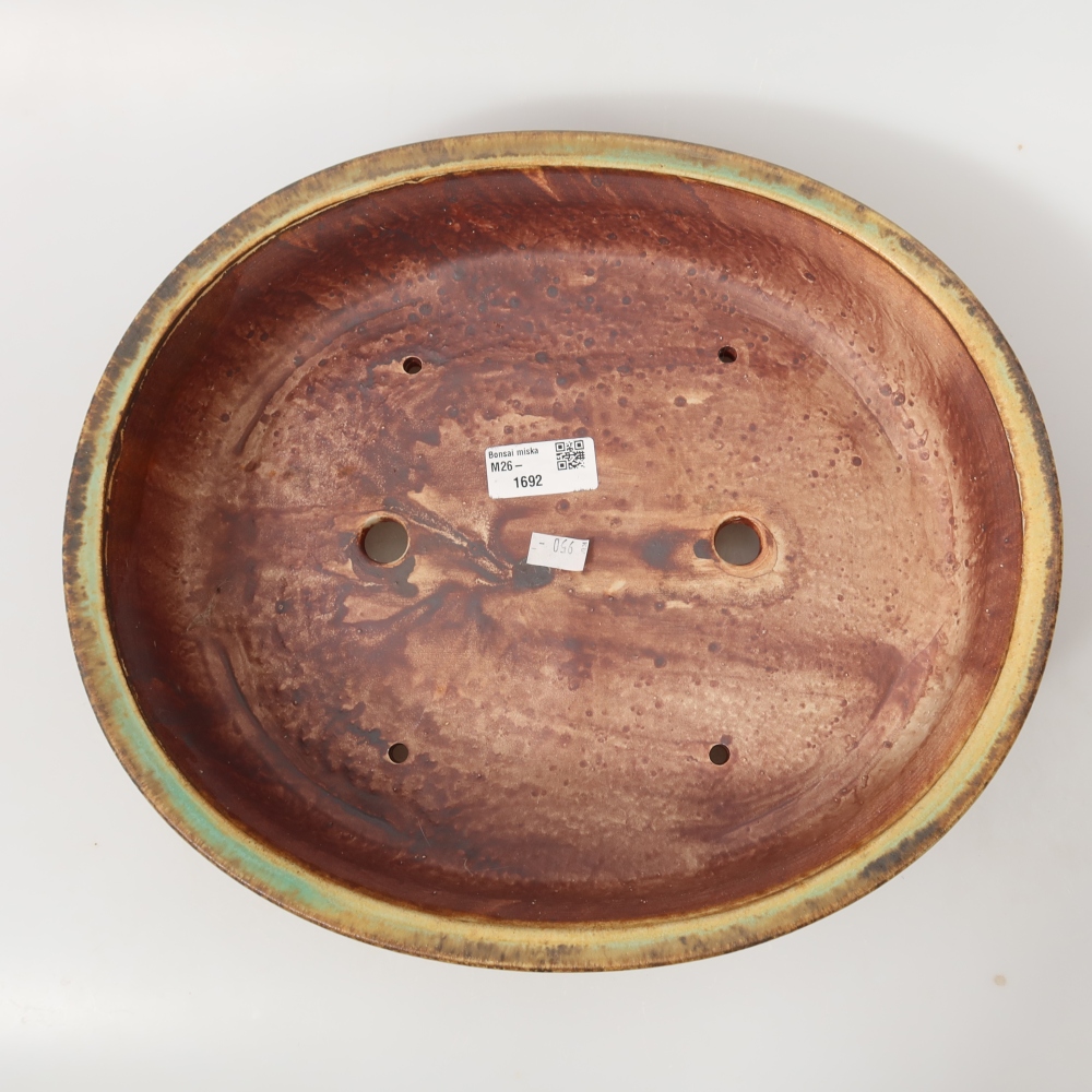 Ceramic bonsai pot, 31.5 x 27.5 x 7 cm, green