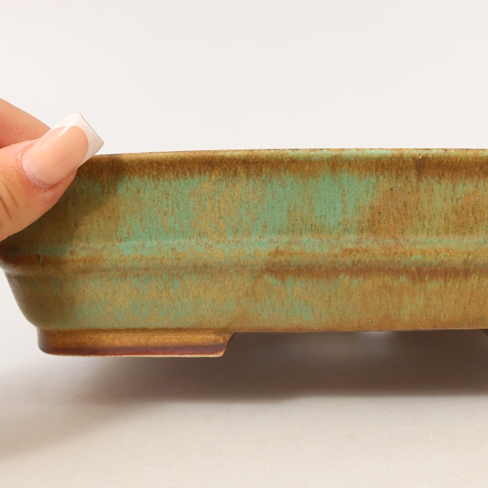 Ceramic bonsai pot, 22.5 x 18 x 6 cm, green