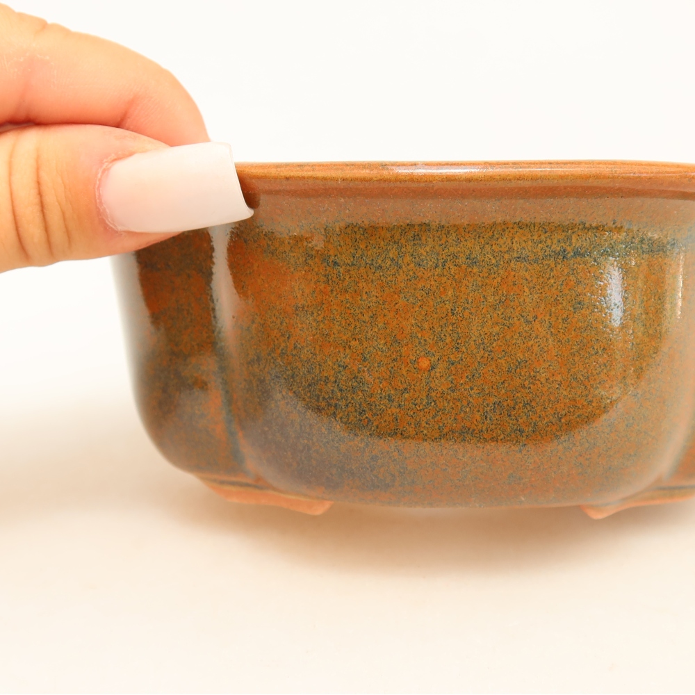 Ceramic bonsai pot, 13.5 x 11 x 6 cm, brown
