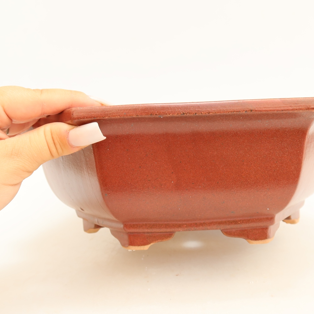Ceramic bonsai pot, 28 x 24.5 x 9 cm, burgundy