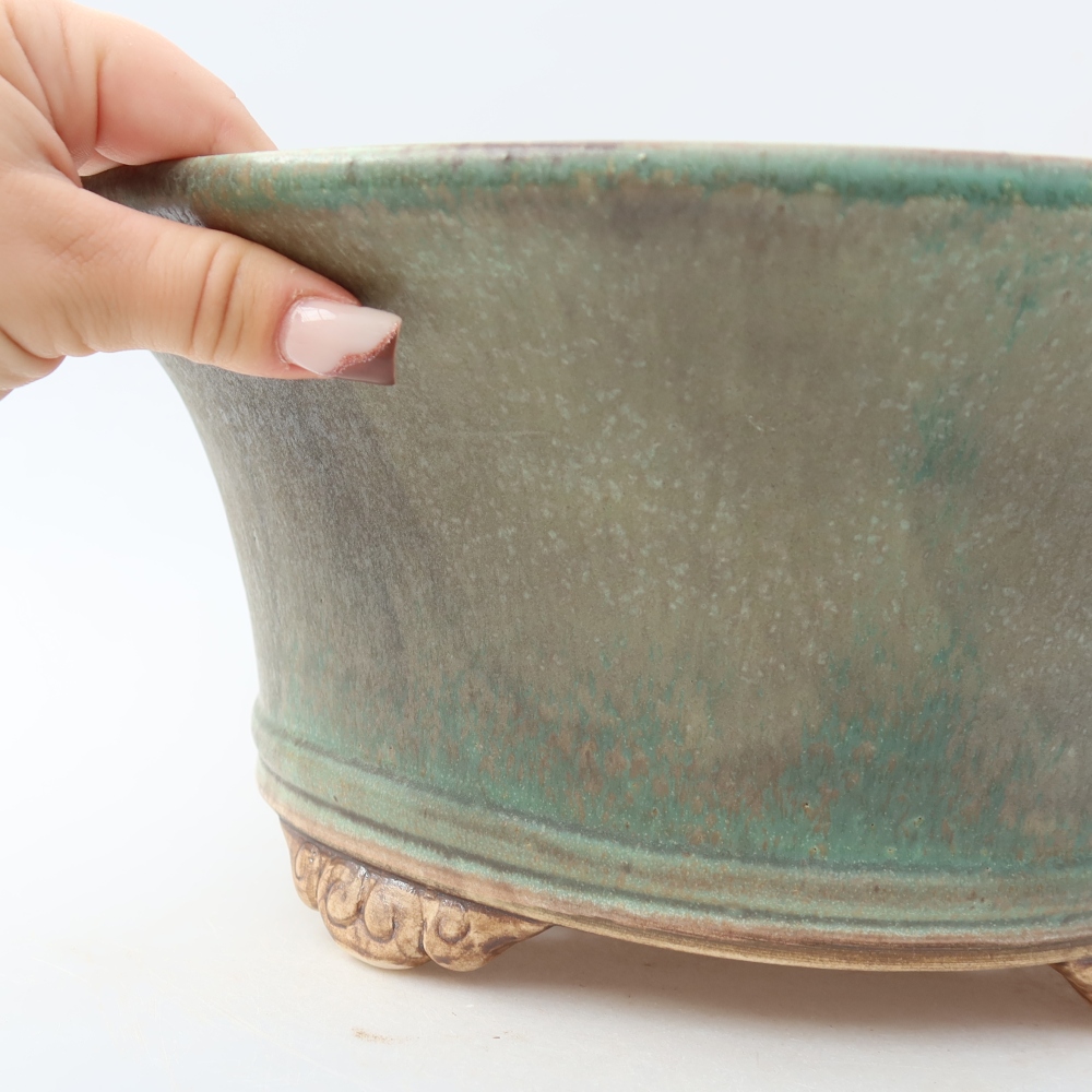Ceramic bonsai pot, 31.5 x 31.5 x 14.5 cm, green