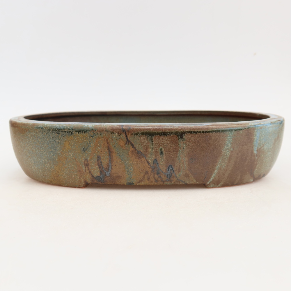 Ceramic bonsai pot, 27 x 21 x 5.5 cm, blue-brown