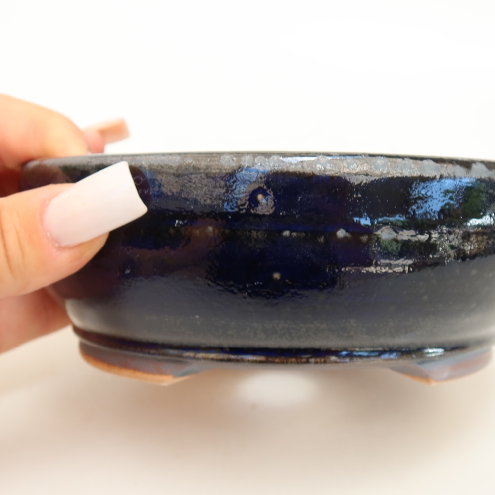 Ceramic bonsai pot, 14 x 14 x 5 cm, blue