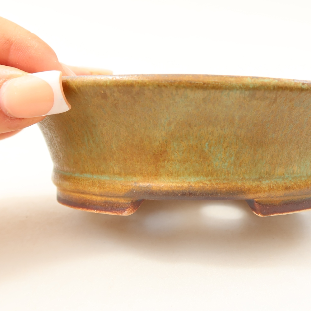 Ceramic bonsai pot, 12.5 x 11.5 x 4 cm, green