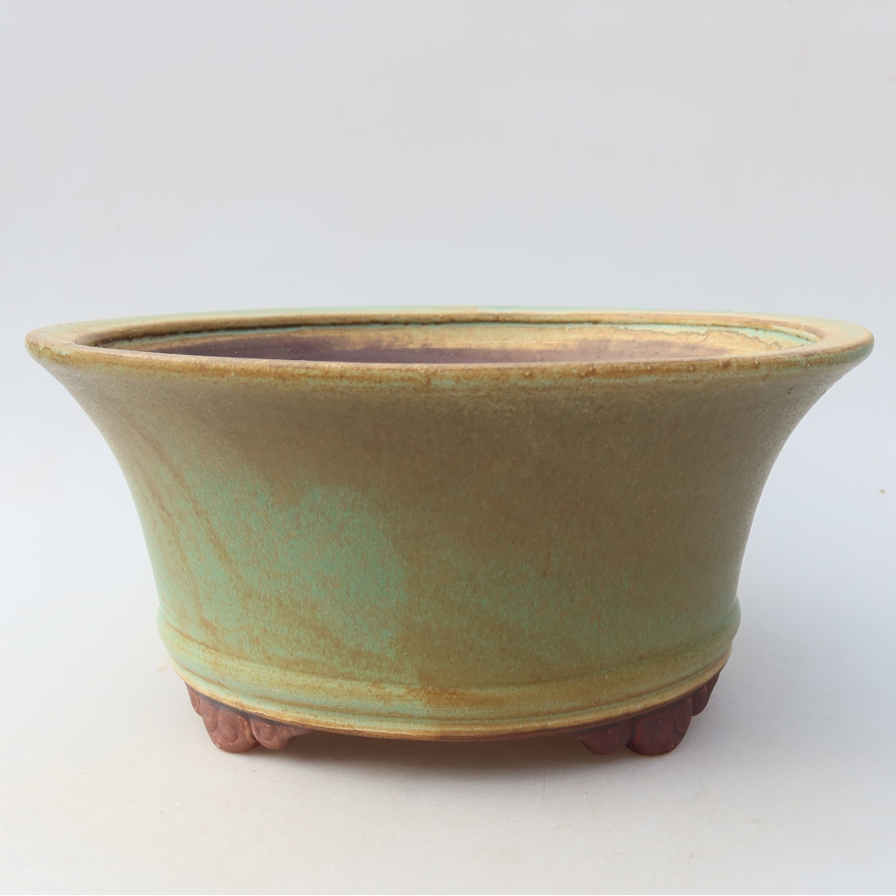 Ceramic bonsai pot, 24.5 x 24.5 x 11.5 cm, green